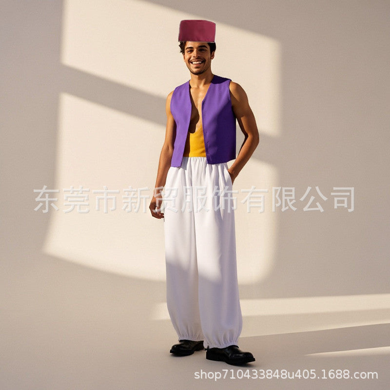 Adult Prince Aladdin Costume Magic Lamp Stage Party Dress up One Thousand and One Nights Prince Halloween Costume