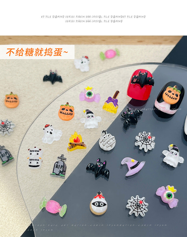 Halloween Cartoon Nail Art Accessories Mixed Cross-Border New Products Funny Magic Ghost Pumpkin DIY Nail Diamond Accessories