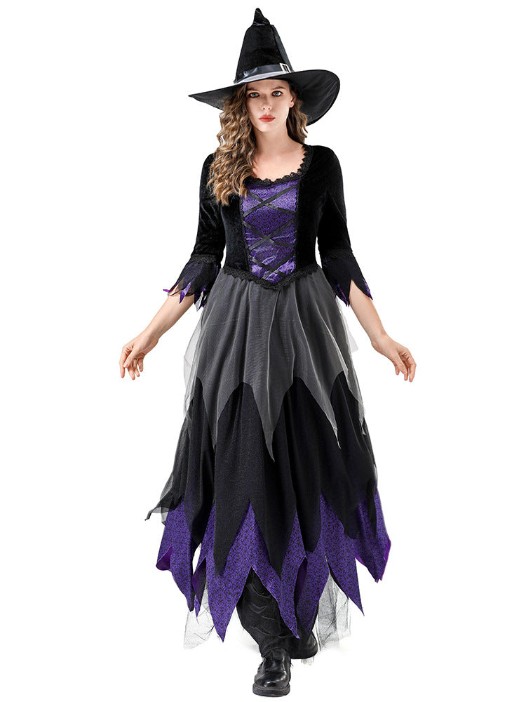 Halloween Cosplay Witch Costume Vampire Black Purple Dress Magic Witch Stage Role Play