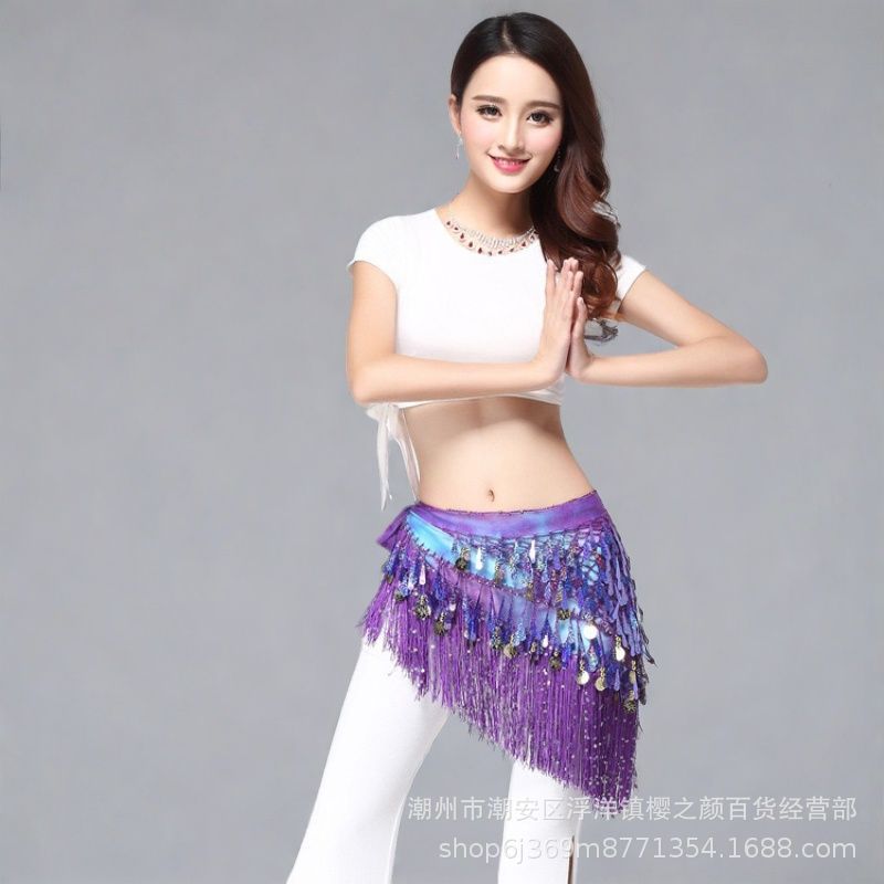 Halloween in stock Indian Dance Dress Flash Tassel Waist Towel Belly Dance Hip Towel Waist Chain Latin Dance Waist Towel Wholesale