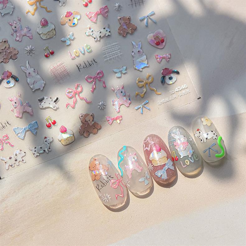 Cute Pink Graffiti Nail Art Stickers Tomoni Embossed 3D Apple Cake Kidsren's Nail Sticker Decorations