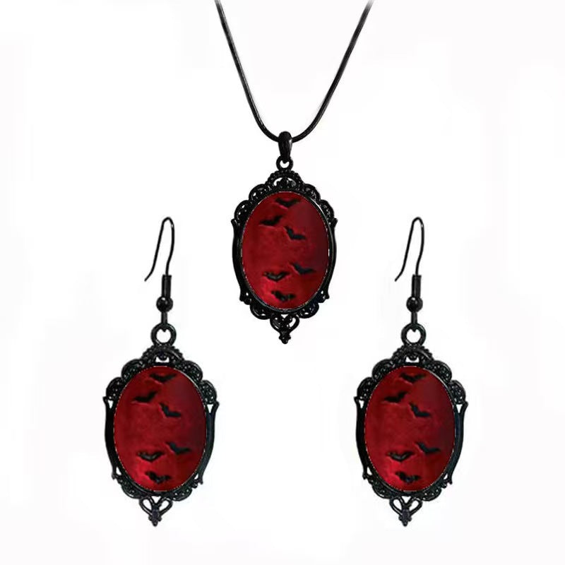 Cross-Border Hot Selling Halloween Gothic Crow Earrings Necklace Set Factory Direct Sale
