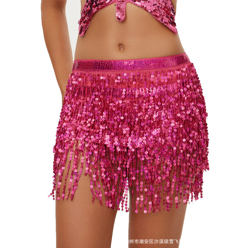 Halloween New Belly Dance Beads Waist Chain 4 Layer Beads Sequins Dance Performance Hip Towel Tassel Waist Seal Belt