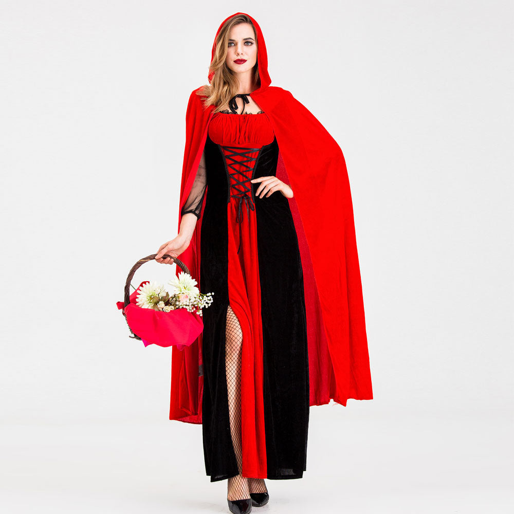 Halloween Retro Palace Dress Little Red Riding Hood Long Dress Cosplay Queen Character Performance Costume