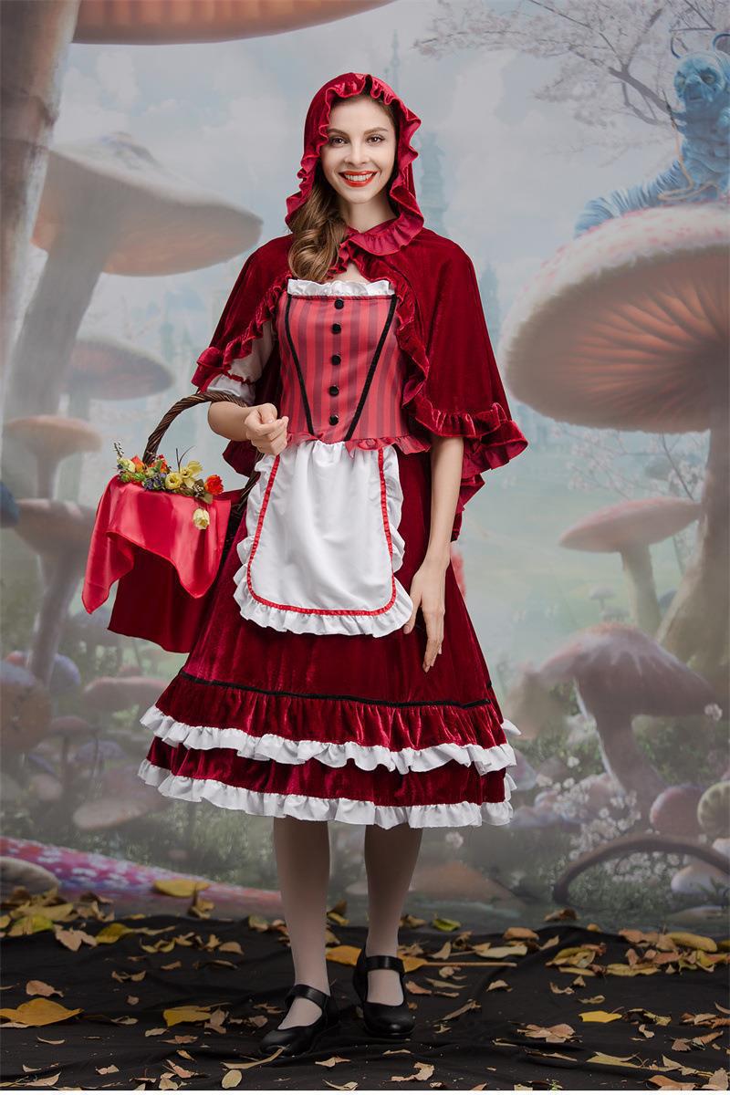 European and American New Halloween Little Red Riding Hood Cos Role-Playing Anime Party Costume Little Red Riding Hood Performance Outfit