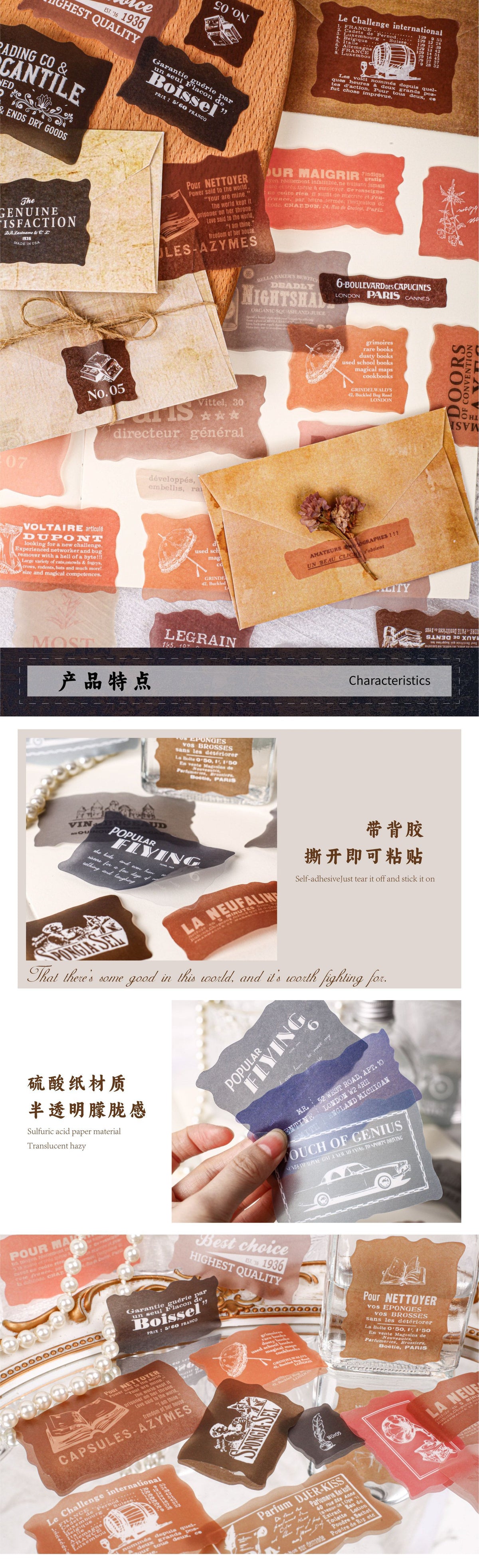 Retrostory Clear and Turbid Series Sulfuric Acid Creative Landscaping Decorative Sticker Material Pack Base Collage Journal Stickers