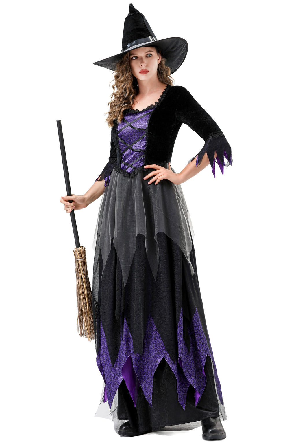 Halloween Cosplay Witch Costume Vampire Black Purple Dress Magic Witch Stage Role Play