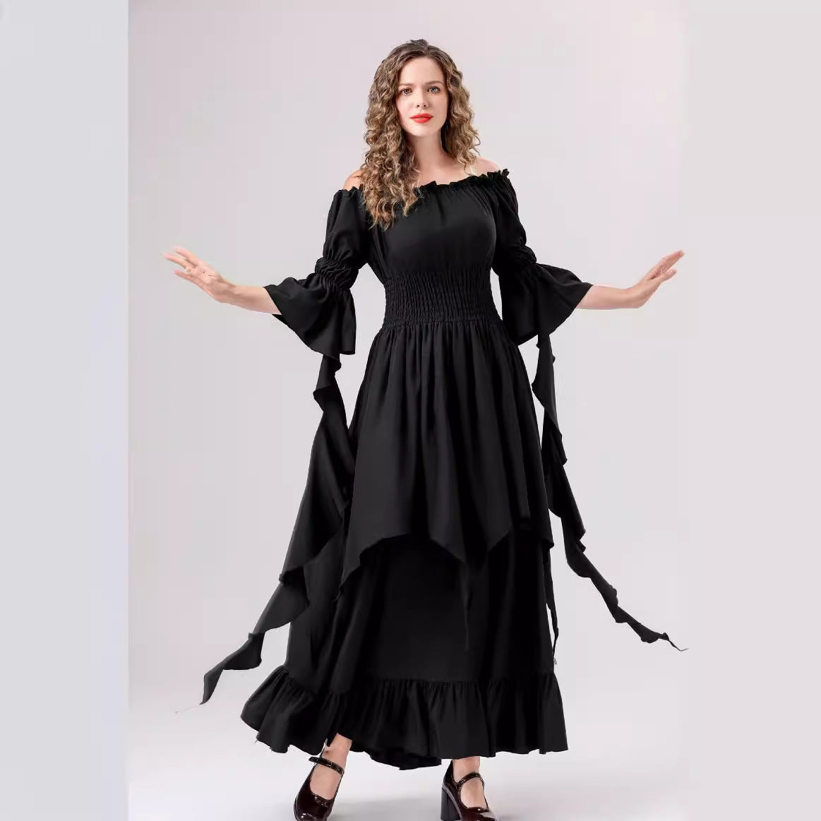 Halloween Medieval Renaissance Retro Dress European and American Square Collar Bundle Waist Dress Stage Performance Costume