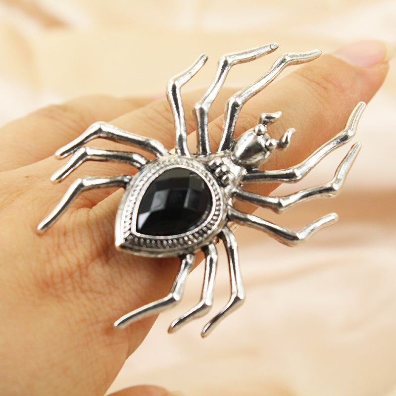 Cross-Border Halloween Exaggerated Retro Hip-Hop Dark Alloy Punk Ring European and American Adjustable Open Spider Ring