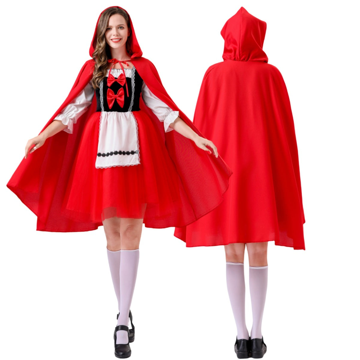 Adult Female Halloween Cosplay Little Red Riding Hood Costume Fairy Tale Role-Playing Dress Grandma Wolf Cape