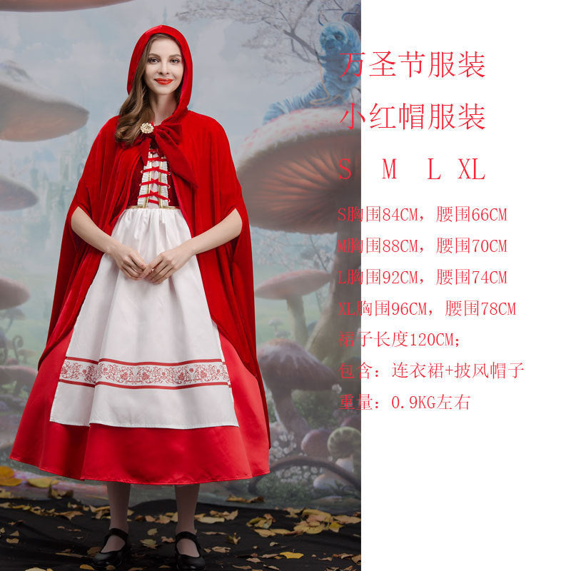 Halloween Retro Palace Dress Little Red Riding Hood Long Dress Cosplay Queen Character Performance Costume