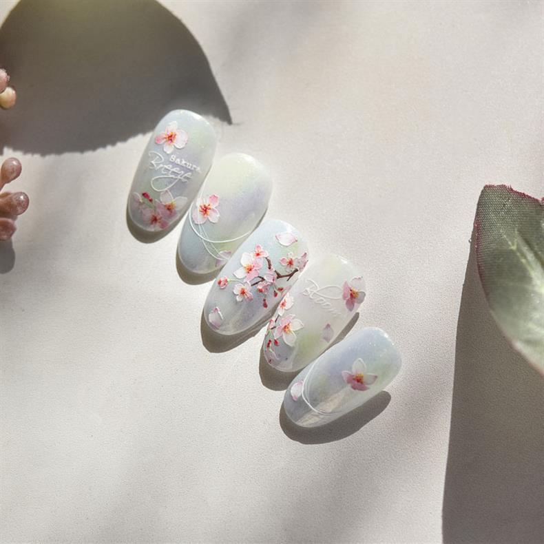 Spring Cherry Blossom Nail Stickers New Embossed 5D Three-Dimensional Japanese Style Internet Celebrity Ins Flower Nail Sticker Decorations