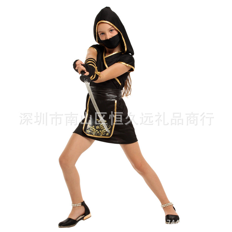 Halloween Costume G-0372 Black Gold Ninja Girl Masquerade Cosplay Girl Ninja Show Costume