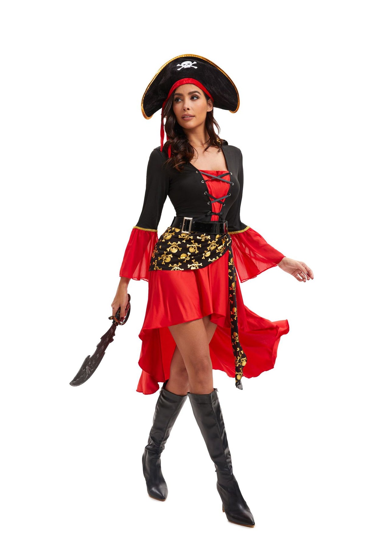 New Halloween Female Red Pirate Game Cosplay Costume Masquerade Pirate Captain Stage Performance Costume