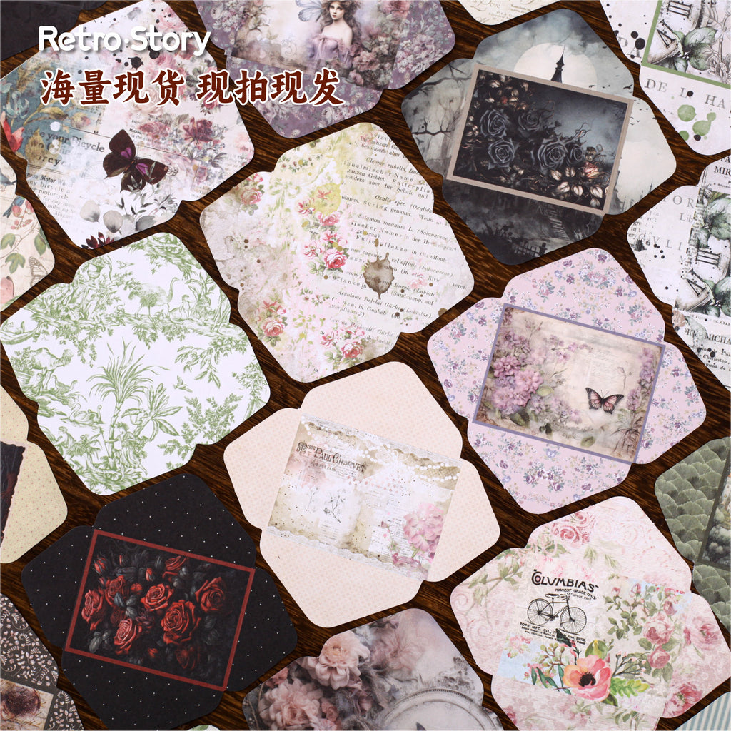 Retrostory Discount Series Mini Sealing Stickers with 20 Creative Decorative Small Envelopes and Handbook Material Collage