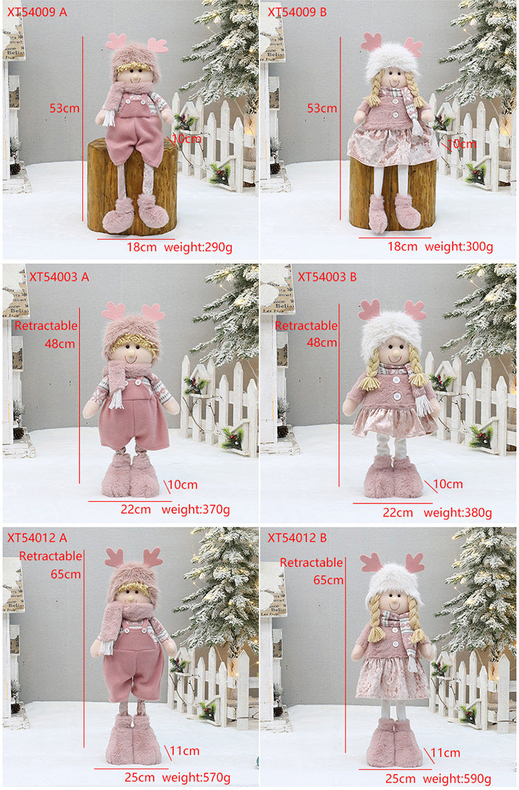 Cross Border Christmas Decorations Pink Antlers Doll Fabric Boys and Girls Doll Standing Doll Desktop Ornaments
