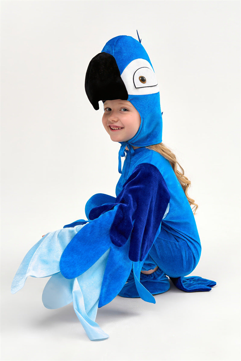 Halloween Children's Performance Costume Cartoon Animal One-piece Costume Blue Red Parrot COS Performance Costume