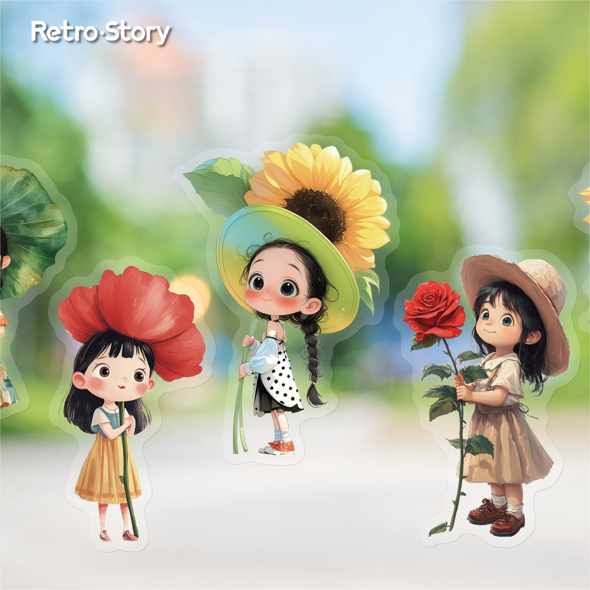 Retrostory Hibiscus Series Stickers Creative Sticker Paper Cute Material Decoration for Journaling Background Scenery Stickers