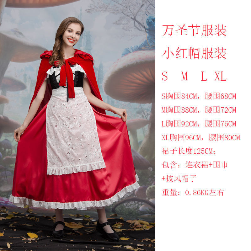 Halloween Retro Palace Dress Little Red Riding Hood Long Dress Cosplay Queen Character Performance Costume