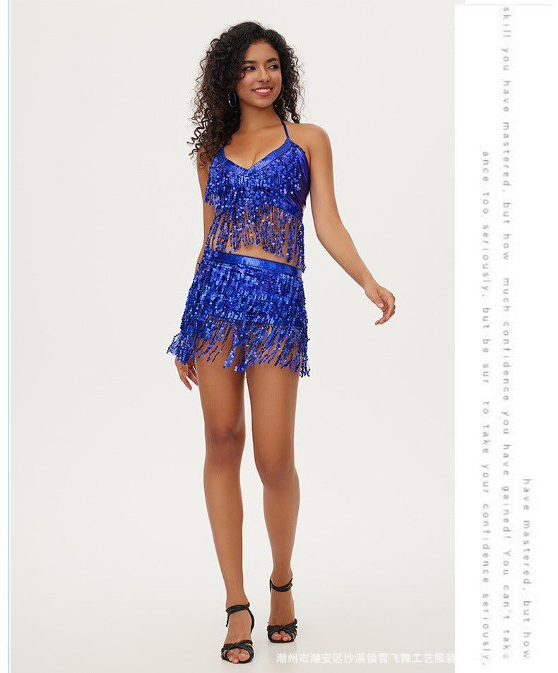 Halloween European and American sequins watch performance top belly dance tassel top DS nightclub stage sling party bra