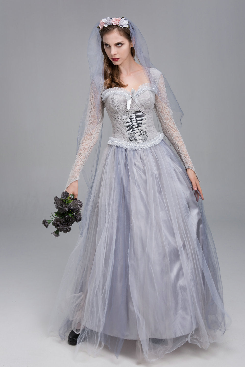 Foreign Trade Halloween Horror Gray Skeleton Ghost Bride Dress Ghost Zombie Costume for Masquerade Performance