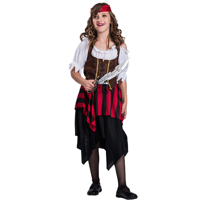 Halloween Children's Costume Costume Performance Costume Performance Costume Pirates of the Caribbean New Red and Black Striped Suit