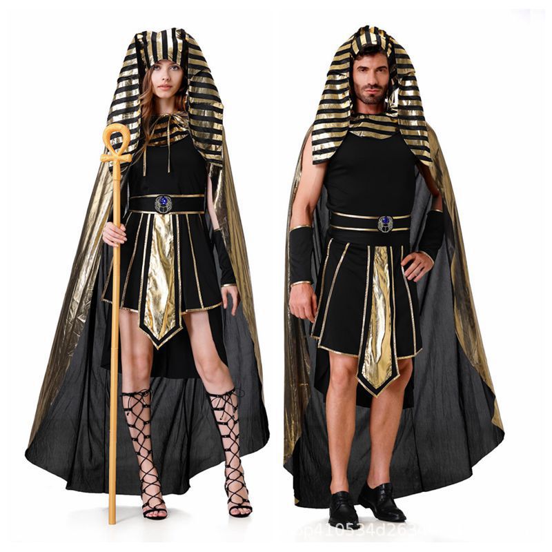 Cross-Border Halloween Egyptian Pharaoh Couple Cosplay Costumes for Men and Women Ancient Greek and Roman King Pharaoh Cleopatra Costumes