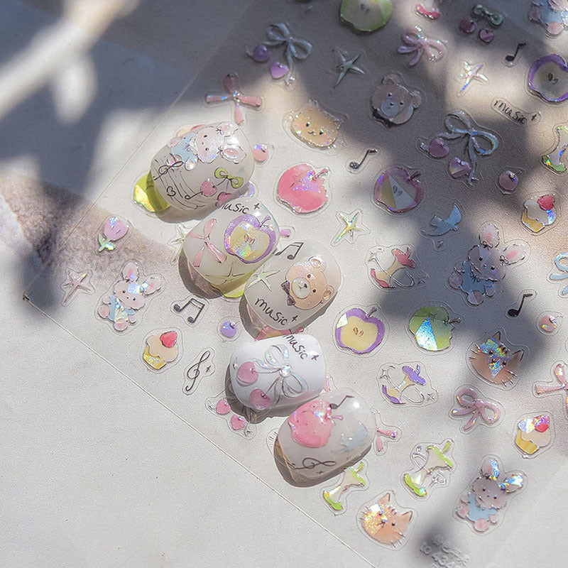 Cute Pink Graffiti Nail Art Stickers Tomoni Embossed 3D Apple Cake Kidsren's Nail Sticker Decorations
