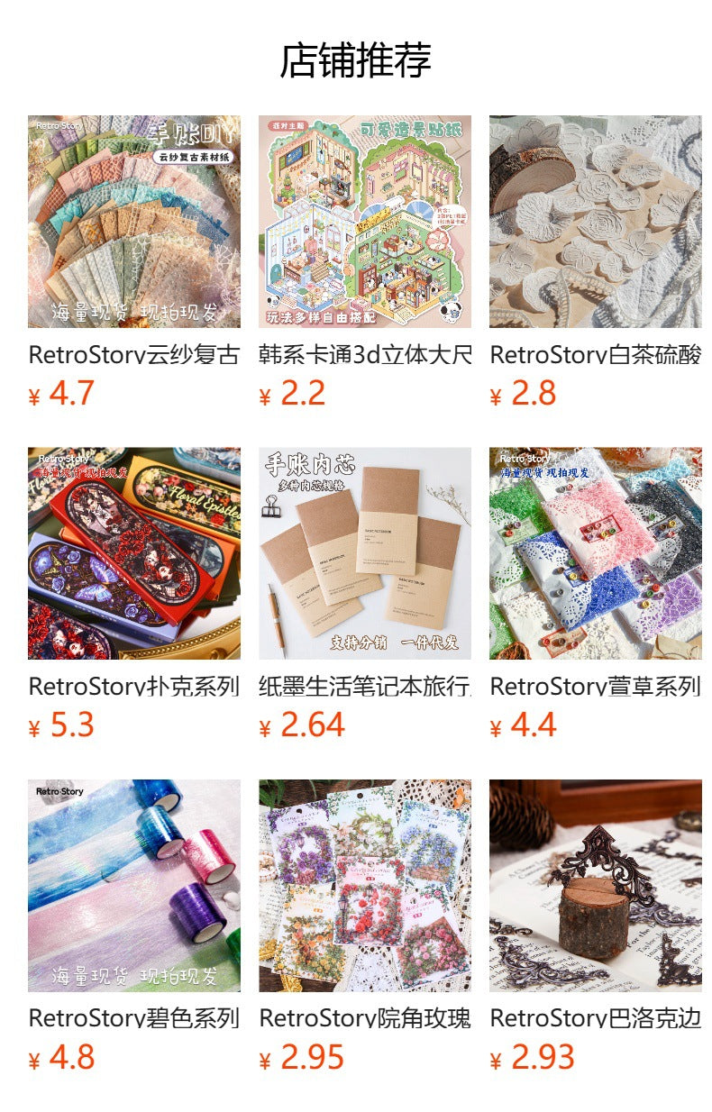 Retrostory Time Fragments Series Creative Sticker Pack Retro Style Base Decoration Collage Landscaping Journal Stickers