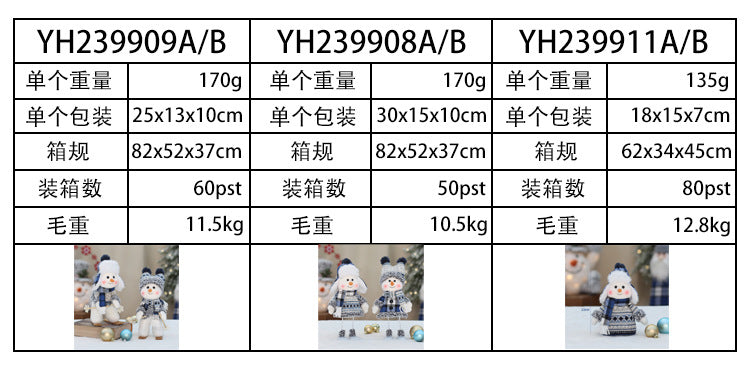 Cross Border Christmas Decorations Ski Snowman Doll Desktop Doll Blue Gauge Fabric Christmas Iron Feet Snowman Ornaments