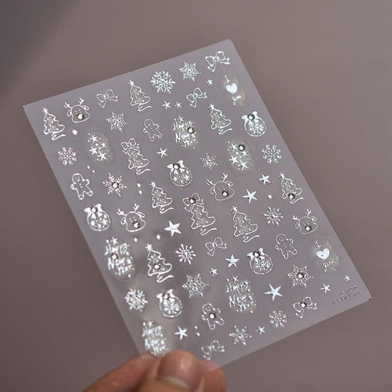 Gold Foil Christmas Tree Nail Stickers New Embossed Ins 3D Internet Celebrity 3D Snowflake Nail Stickers Decoration