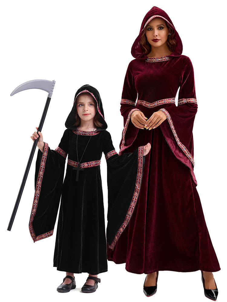 2025 Halloween Family Costume Performance Costume Party Performance Costume Adult European Medieval Burgundy Vampire