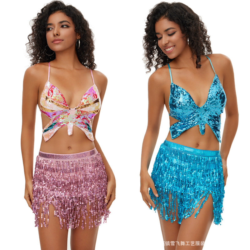Halloween New Belly Dance Beads Waist Chain 4 Layer Beads Sequins Dance Performance Hip Towel Tassel Waist Seal Belt
