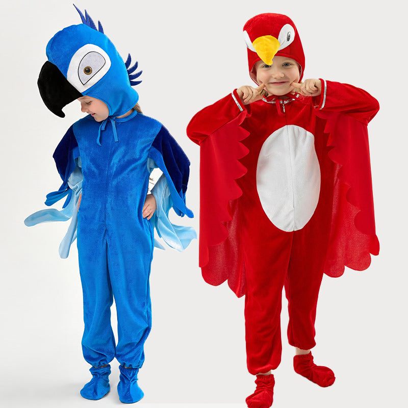 Halloween Children's Performance Costume Cartoon Animal One-piece Costume Blue Red Parrot COS Performance Costume