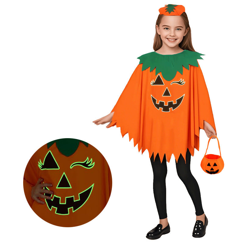 Halloween Costume Luminous Adult Children Pumpkin Cape Shawl Pumpkin Hat suit Cape School Party Dress Up