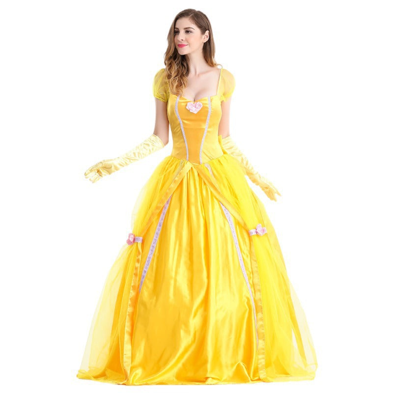 Halloween Costume Beauty and the Beast Movie Character Belle Princess Yellow Dress Game Princess Costume