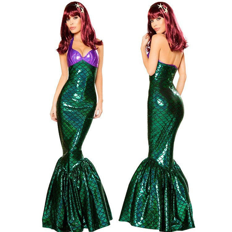 Halloween Costume Foreign Trade Adult Mermaid Princess Dress Cosplay Costume Sexy Chest-Wrapped Performance Evening Dress