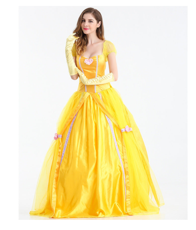 Halloween Costume Beauty and the Beast Movie Character Belle Princess Yellow Dress Game Princess Costume