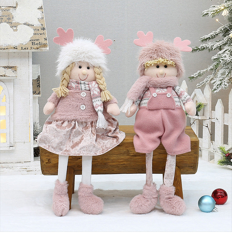 Cross Border Christmas Decorations Pink Antlers Doll Fabric Boys and Girls Doll Standing Doll Desktop Ornaments
