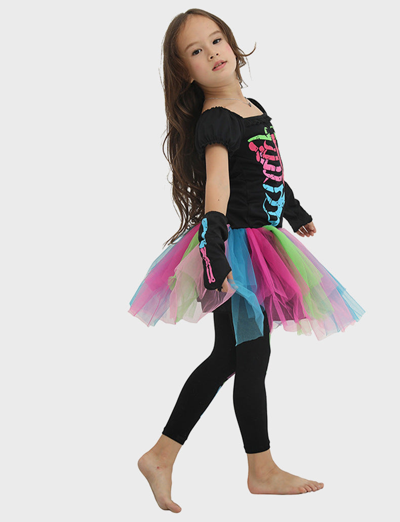 Colorful Punk Skull Costume Halloween jumpsuit Halloween New Skull Skeleton Playing Suit
