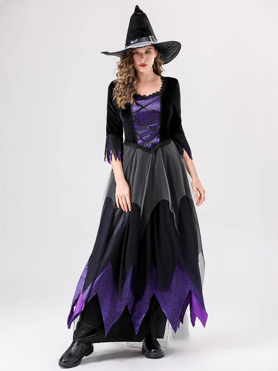 European and American Halloween Cosplay Witch Costume Vampire Black Purple Dress Magic Witch Role Play