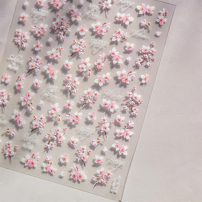 Spring Cherry Blossom Nail Stickers New Embossed 5D Three-Dimensional Japanese Style Internet Celebrity Ins Flower Nail Sticker Decorations