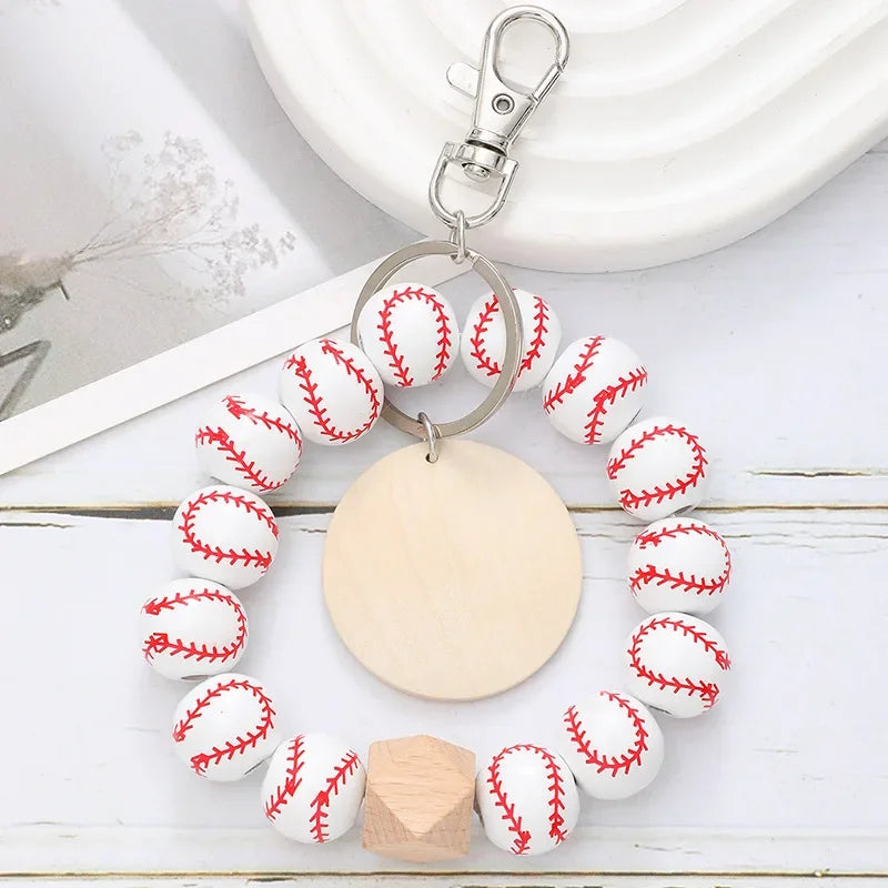 Sporty Baseball Independence Day Halloween Wooden Beads Wooden Fruit Summer Party Keychain Bracelet