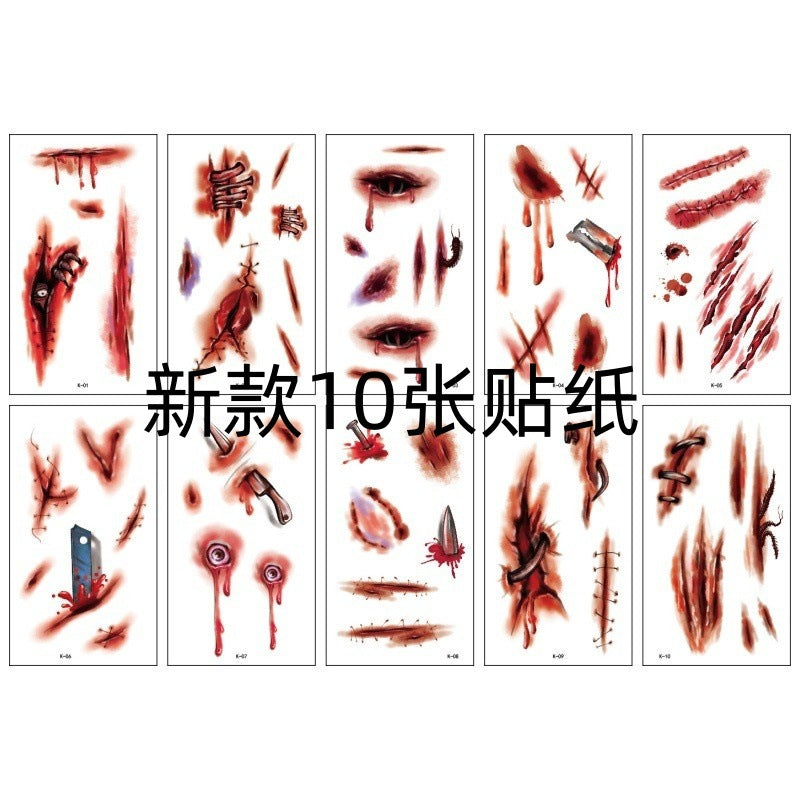 Halloween Realistic Scar Vampire Bite Zombie Scratch Horror Wound Scar Waterproof Tattoo Sticker for Men and Women