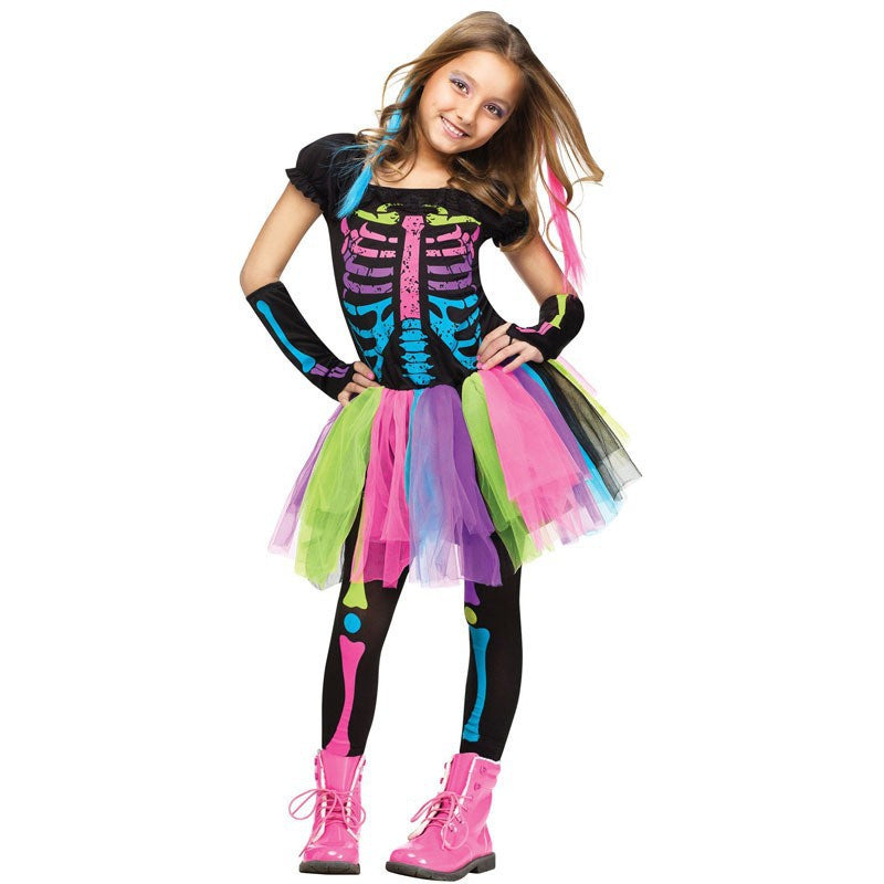 Halloween Horror Colorful Skeleton Costume Cosplay Masquerade Children Adult Men's and Women's Supplies Costume