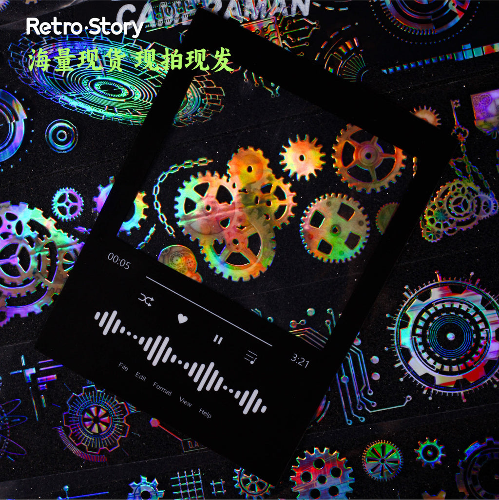 Retrostory Gear Rhapsody Series Original Laser Journal Material Decoration Collage 6 Base DIY Tapes