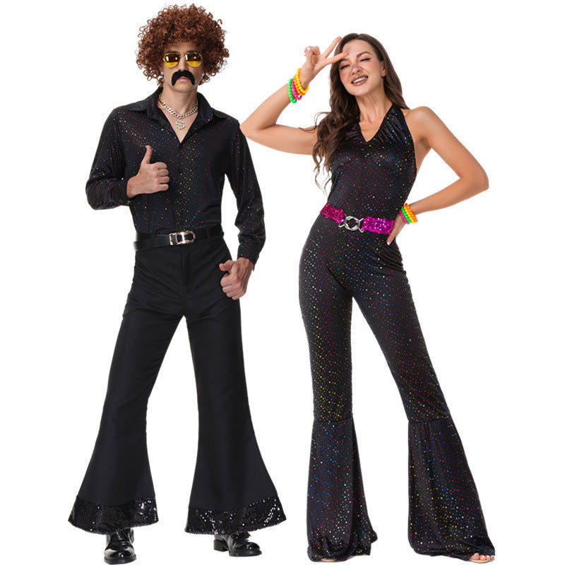 Halloween Costume Adult Retro European and American 70S Disco Sequin Couple Costume Bar Stage Performance Costume