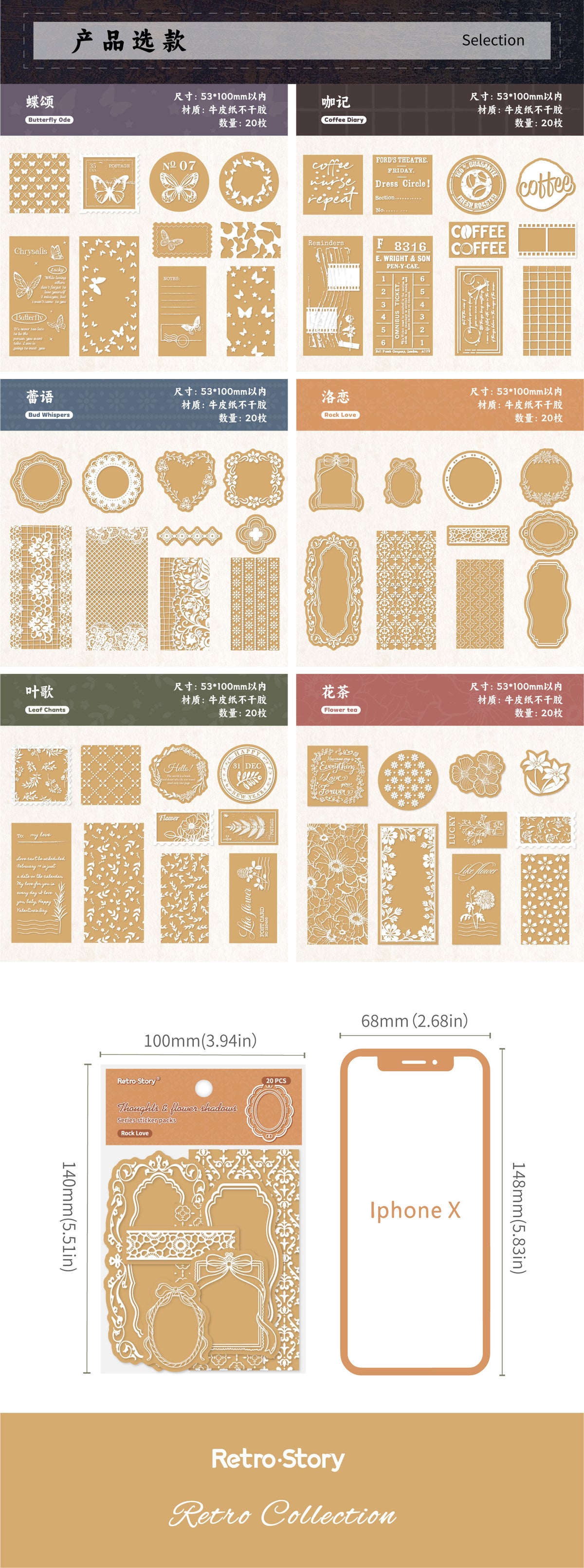 Retro Story Suxi Huaying Series Three-Dimensional DIY Background Decoration Stickers Creative Relief Material Handbook Stickers