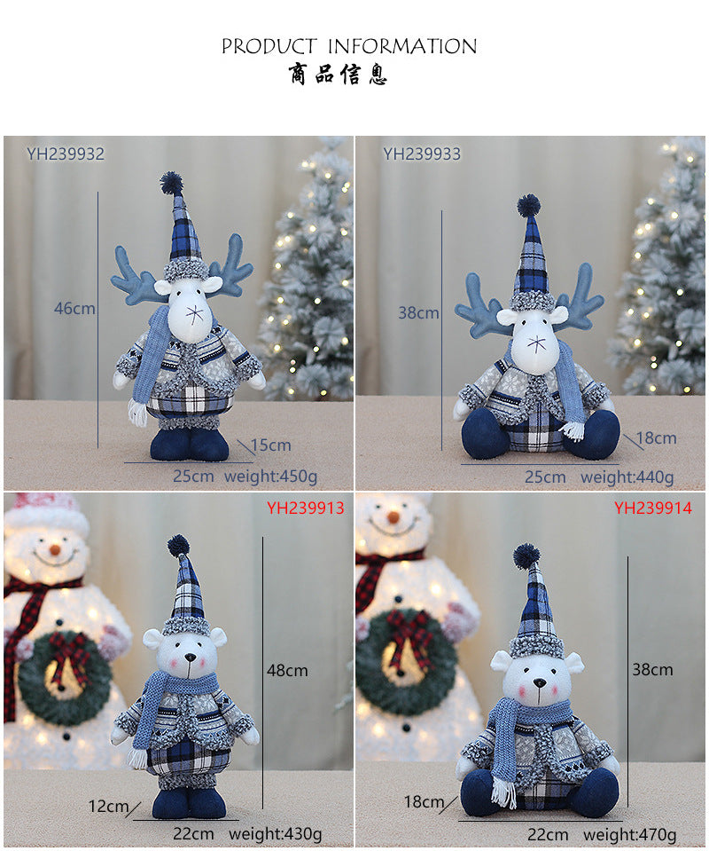 Cross-border New Christmas Decorations Blue Doll Window Arrangement Elk Doll Christmas Cloth Bear Ornaments