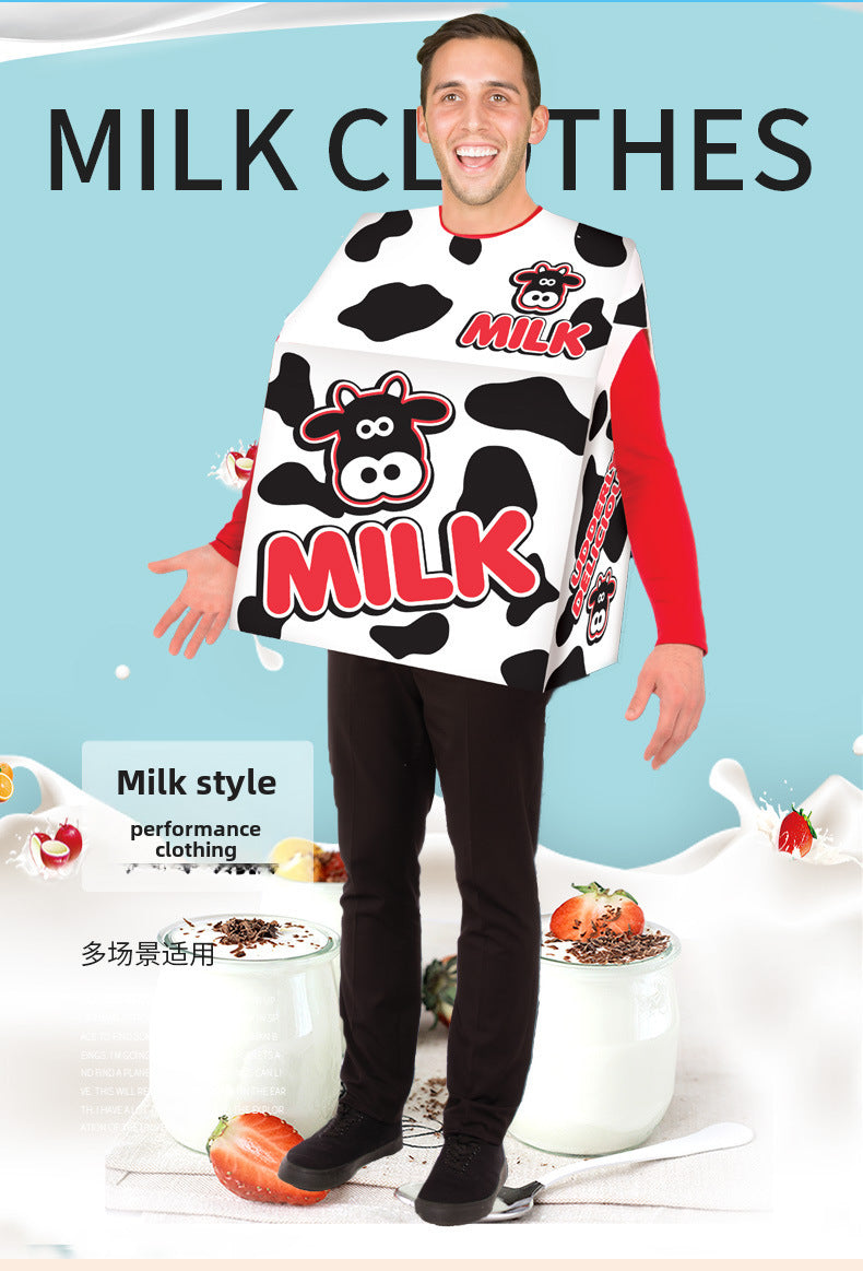 Halloween Adult Food Costume Cosplay Milk Carton Game Stage Costume Game Theme Dance Party